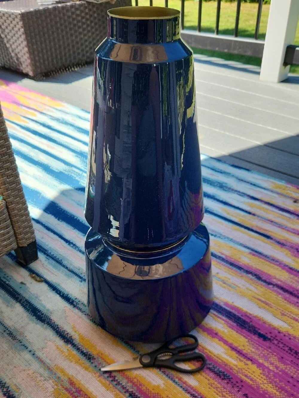 Blue Enamelled Metal Vase Set Of 2